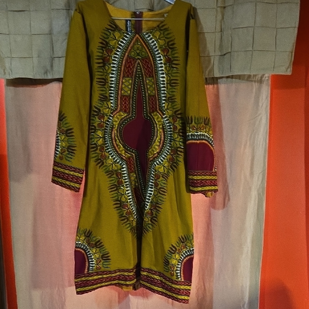 Golden Green African Daishiki Dress